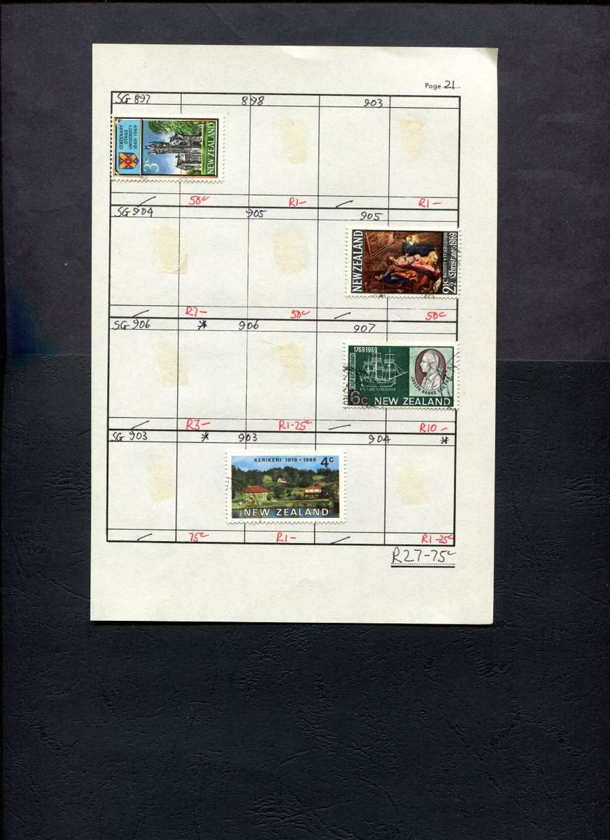 New Zealand - 4 Stamps Mounted (Hinged) on Approval Page