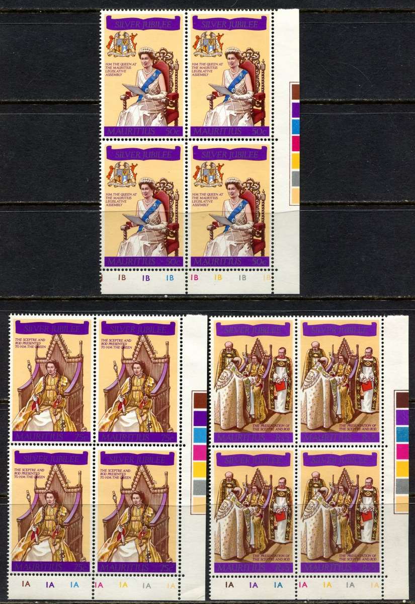 Mauritius - Set of 3 Control Blocks of 4 - 1977 -  MNH