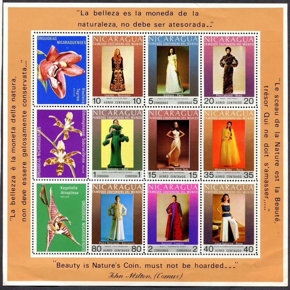 Nicaragua - Flowers/Dresses Miniature Sheet - 1973 - MNH