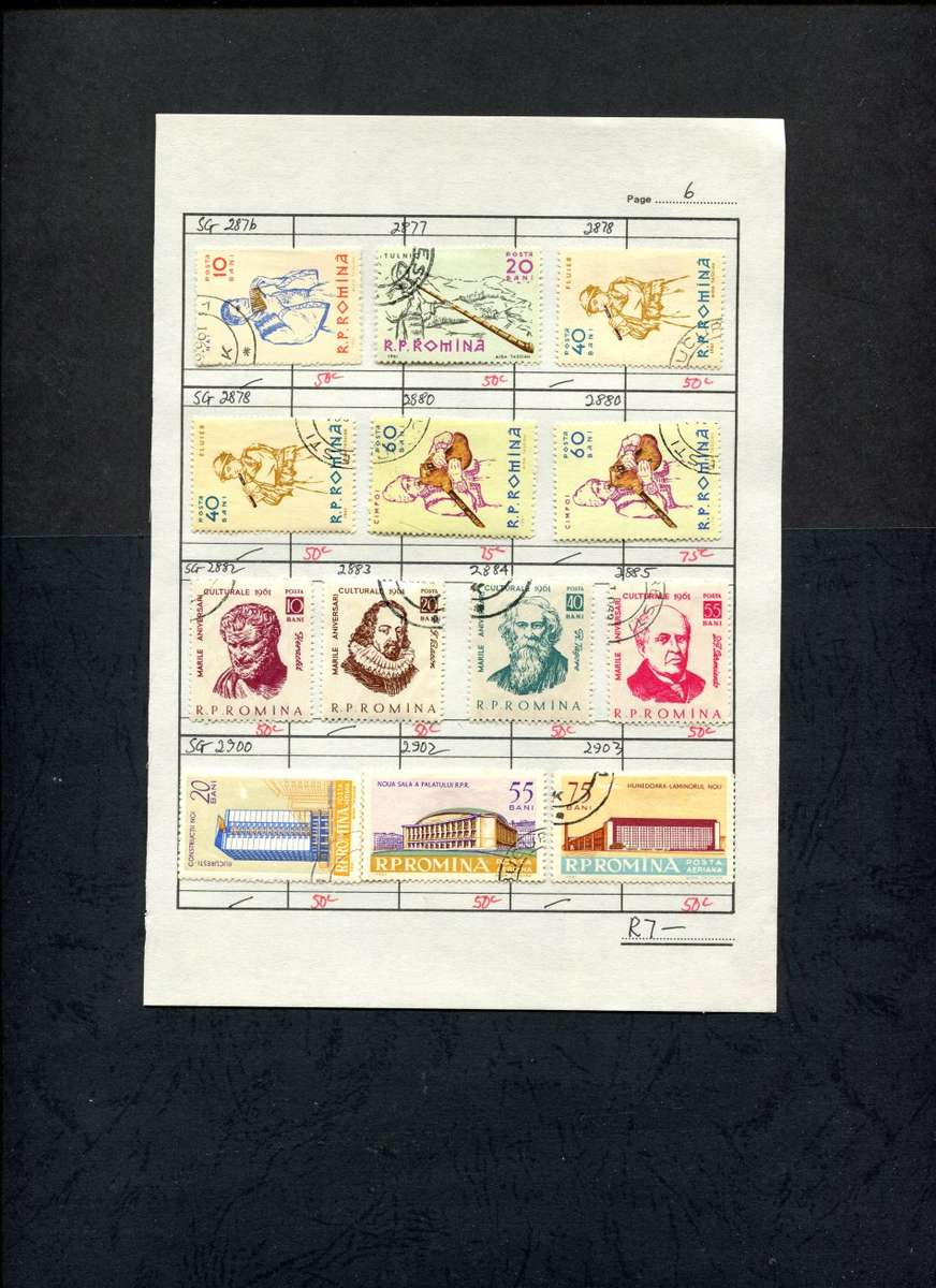 Romania - 13 Stamps Mounted (Hinged) on Approval Page