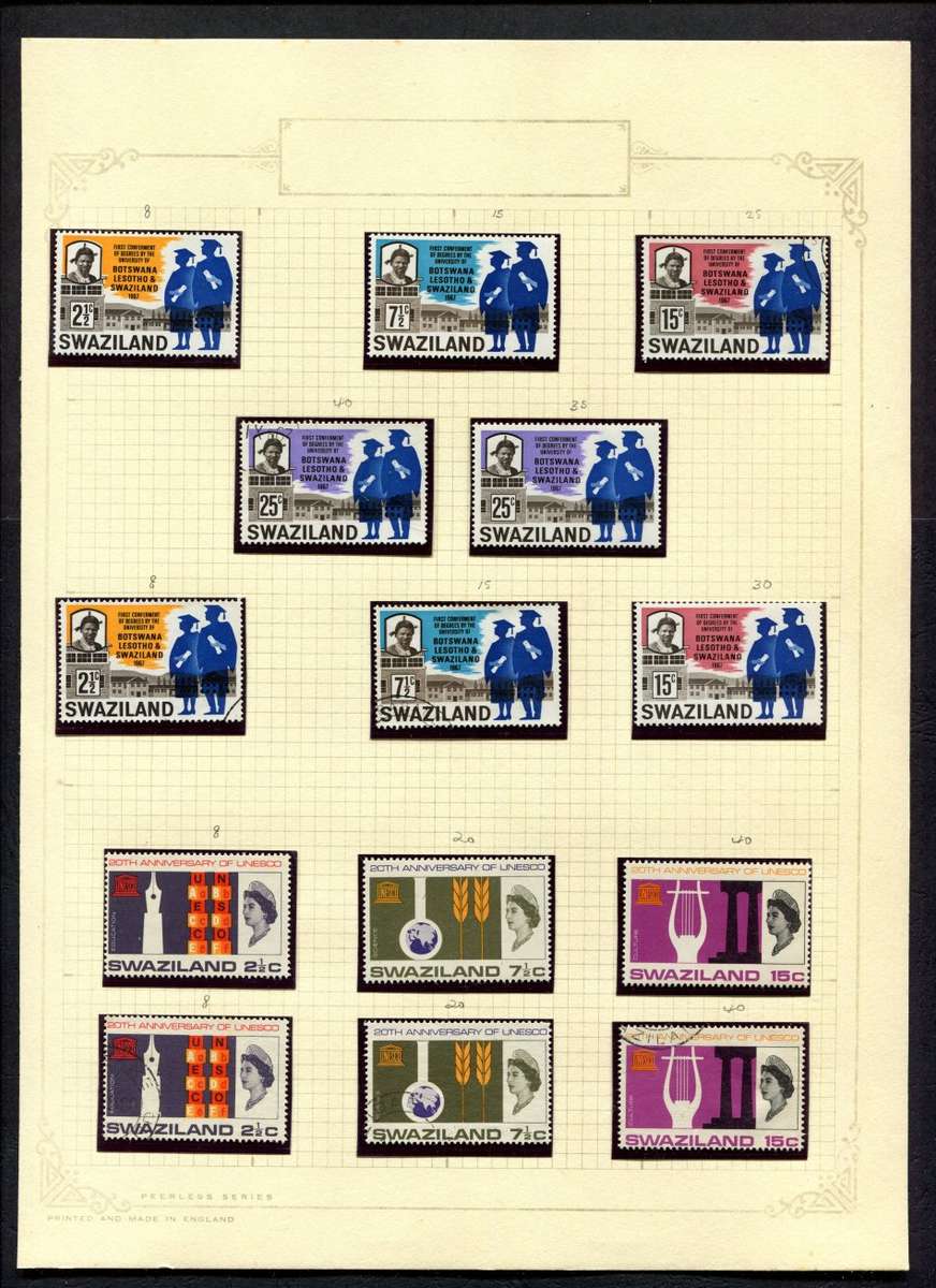 Swaziland - 14 Stamps In Mounts on Old Album Page - Mint Stamps Unmounted