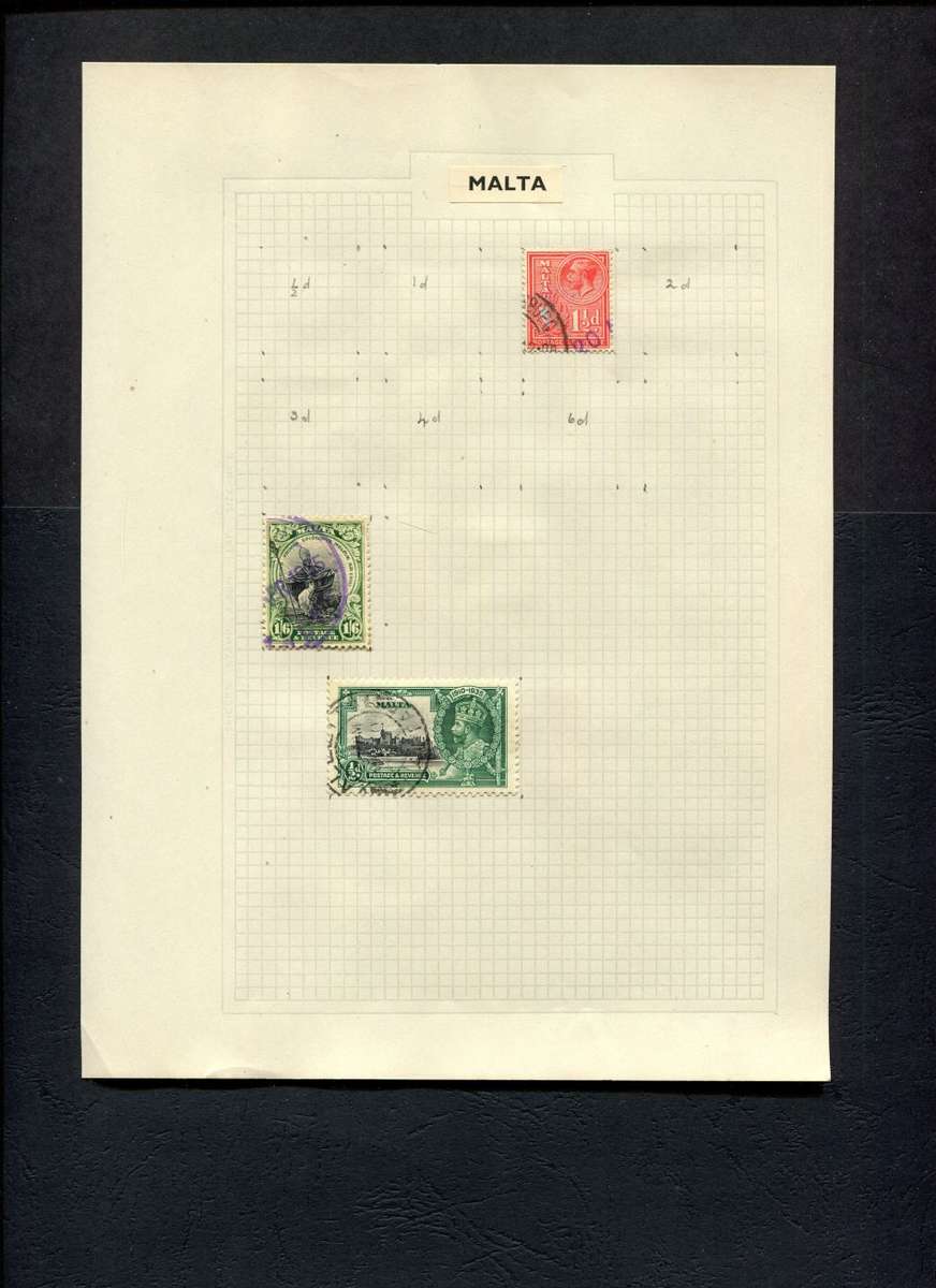 Malta - 3 Stamps Mounted (Hinged) On Old Album Page