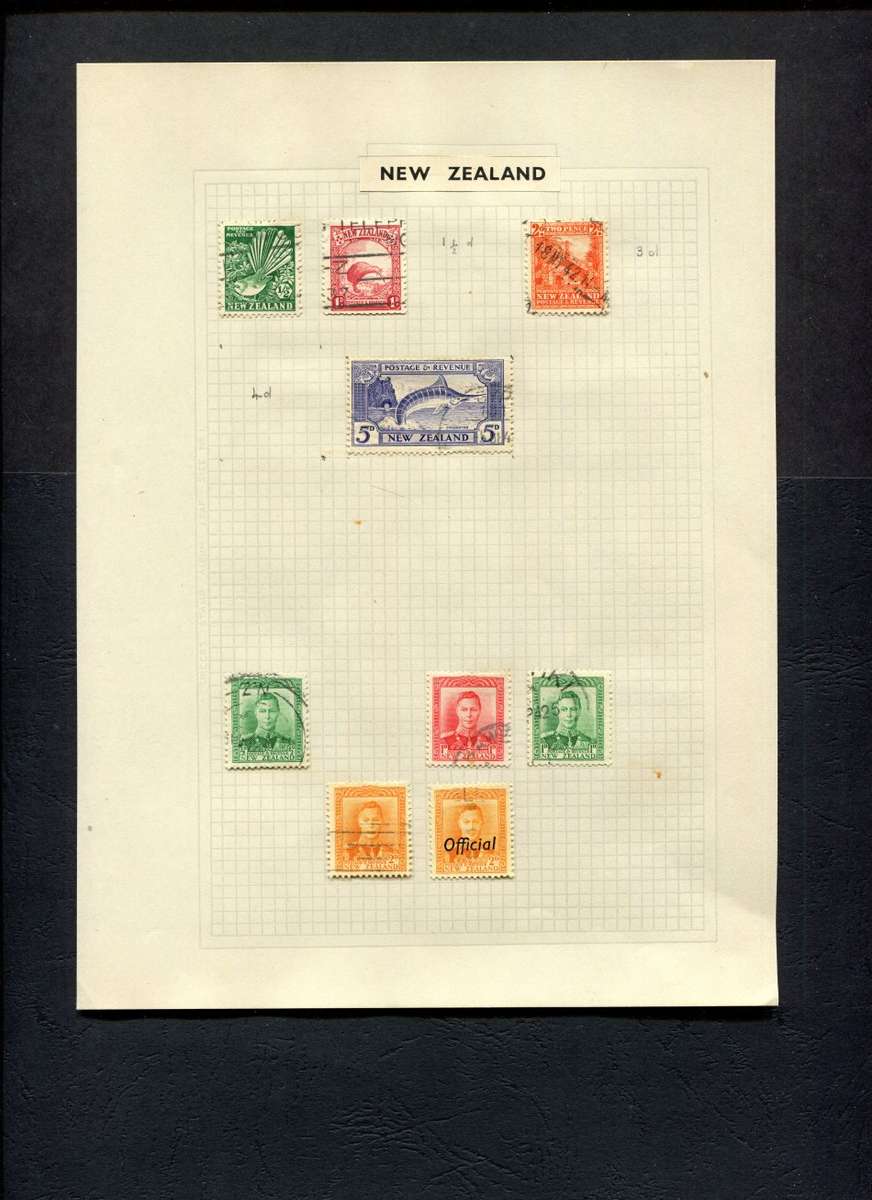 New Zealand - 9 Stamps Mounted (Hinged) On Old Album Page