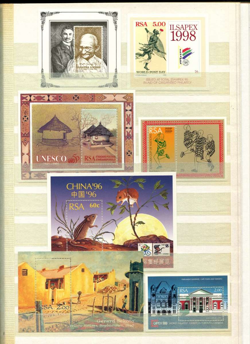 RSA - 16 Page Stock Book(Included) with 59 Miniature Sheets From No. 1 (1975) To Whales of 1998- MNH