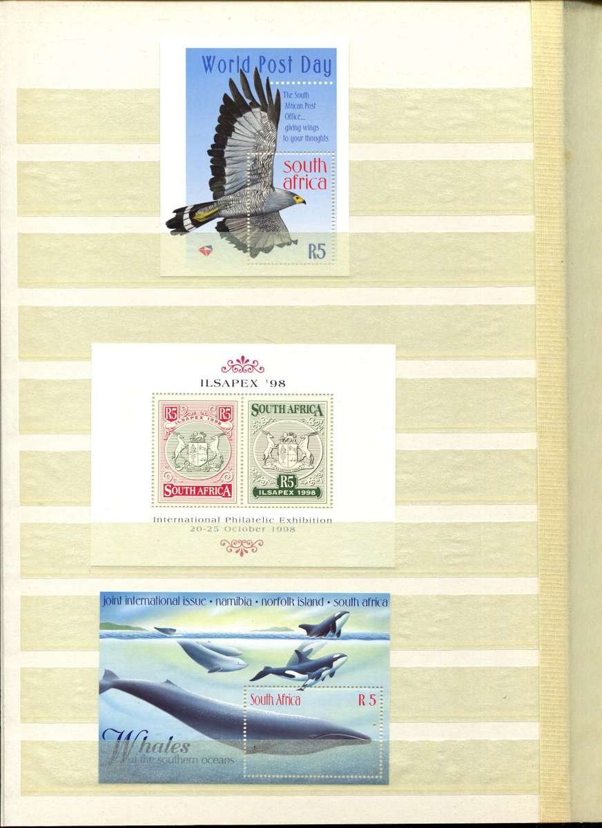 RSA - 16 Page Stock Book(Included) with 59 Miniature Sheets From No. 1 (1975) To Whales of 1998- MNH
