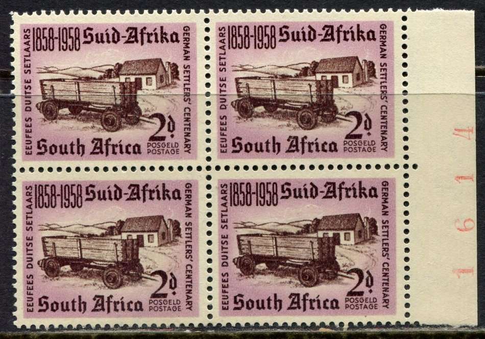 Union of SA  - Sheet Number Block of 4  - MNH