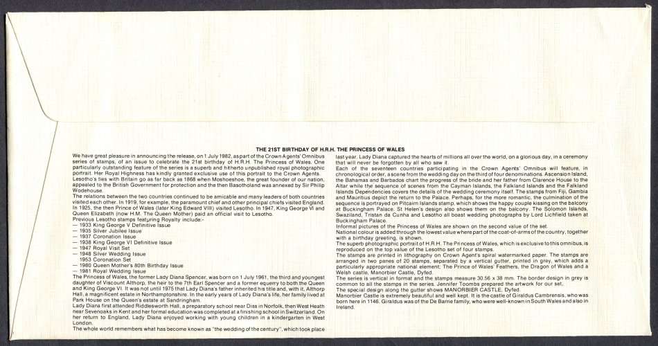 Lesotho - FDC - 1982 - Some Light Toning