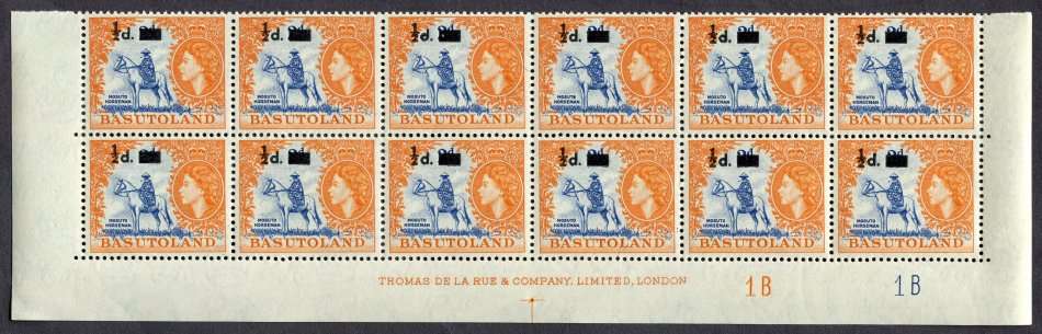 Basutoland - Control/Inscription Block of 12 - "1B" - 1954 - MNH