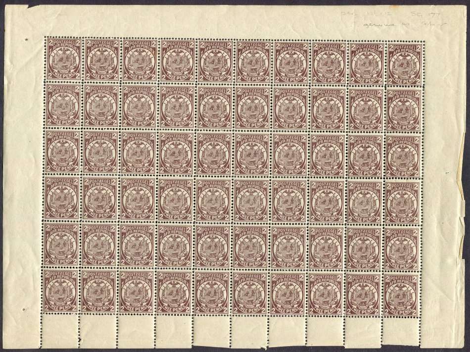 ZAR -  Full Sheet of 60 - Some Creasing and Toning - Separation in the Bottom Margin