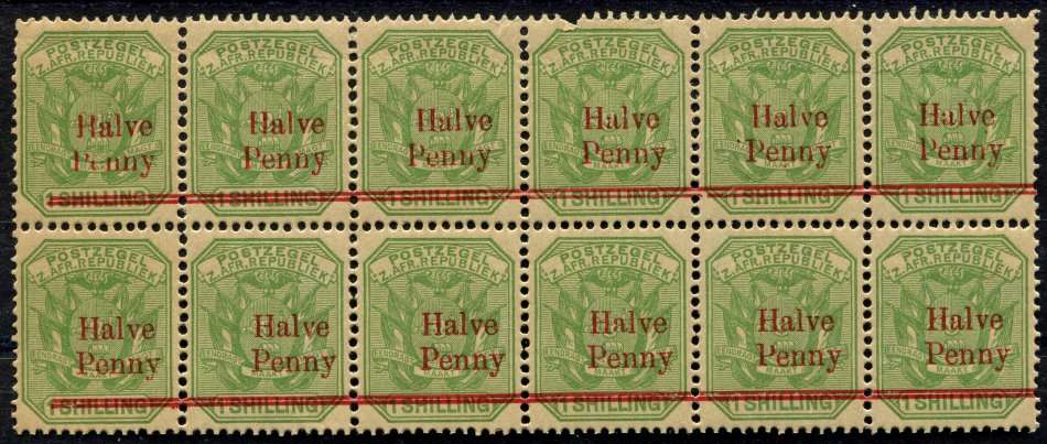 Transvaal  - Block of 12 - Top Left stamp With Broken Pe For Penny - 1895  - MNH