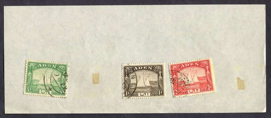 Aden - 3 Stamps Mounted (Hinged) on Small Piece