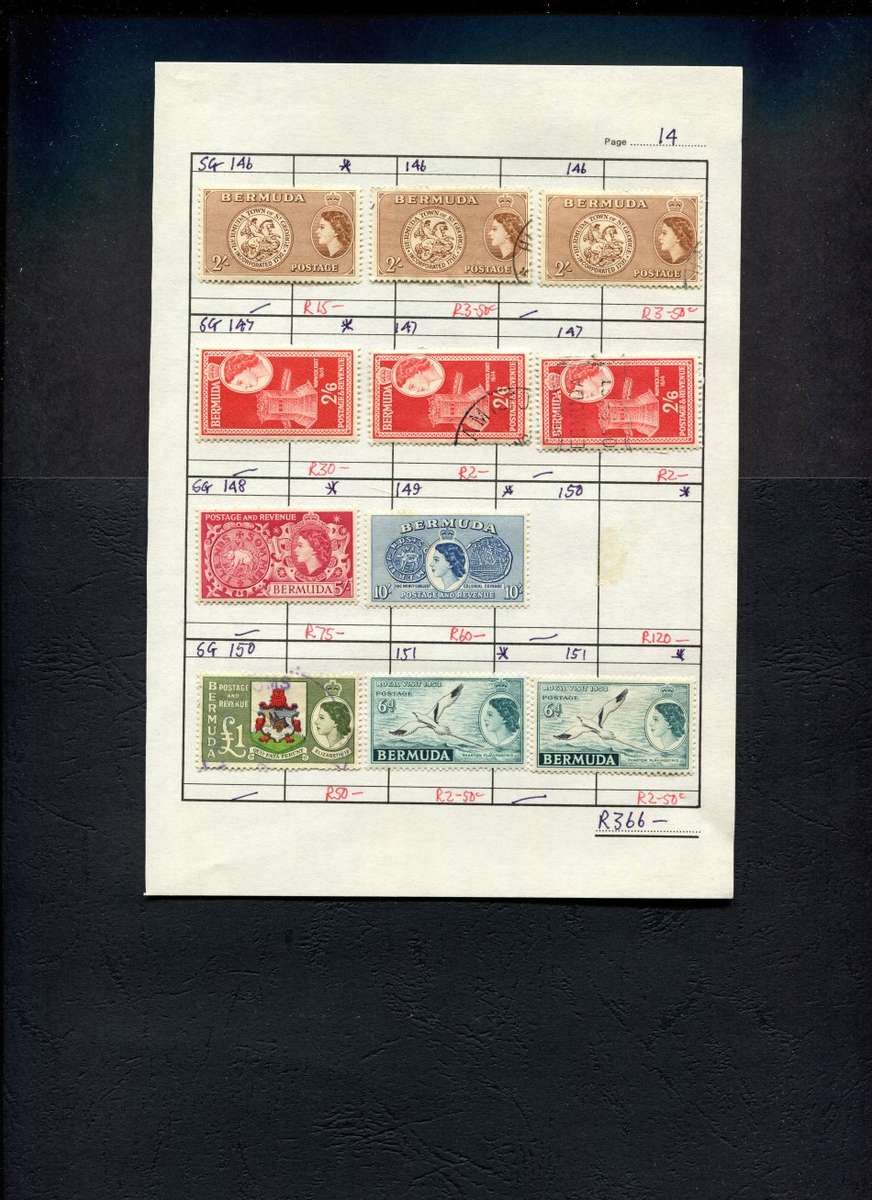 Bermuda  - 11 Stamps Mounted (Hinged) on Approval Page