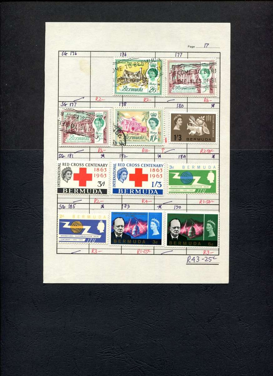 Bermuda  - 11 Stamps Mounted (Hinged) on Approval Page