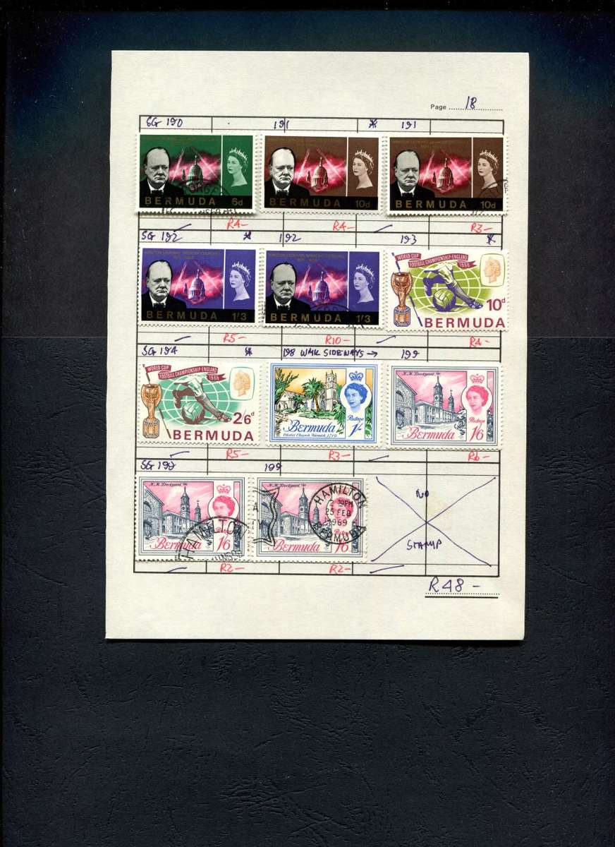 Bermuda  - 11 Stamps Mounted (Hinged) on Approval Page