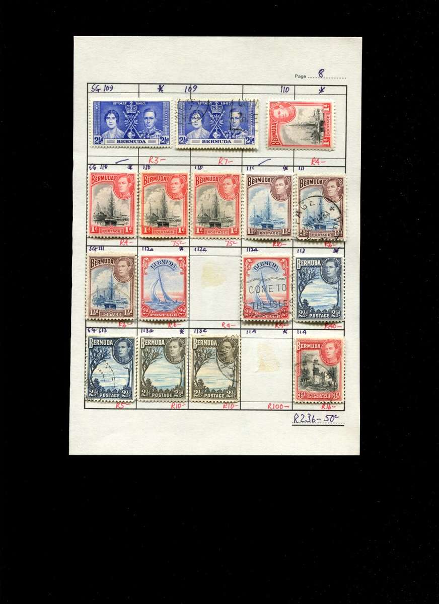 Bermuda  - 16 Stamps Mounted (Hinged) on Approval Page