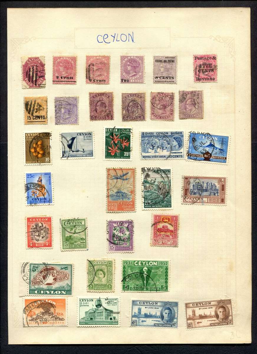 Ceylon - 32 Stamps Mounted On Old Album Page