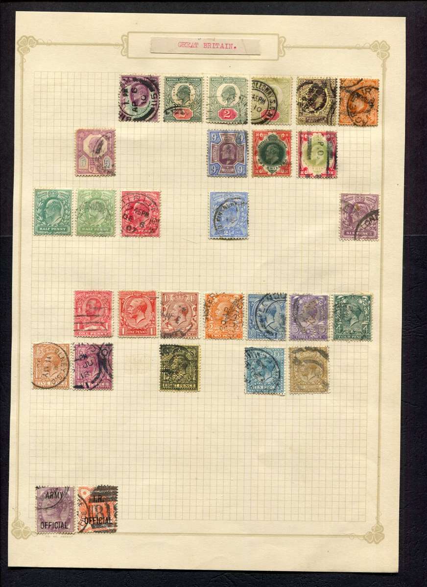 Great Britain - 29 Stamps Mounted On Old Album Page