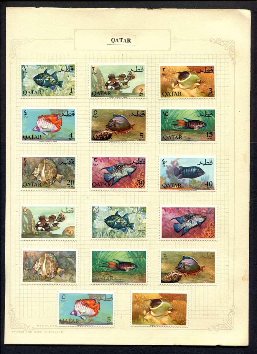 Qatar - 17 Stamps Mounted On Old Album Page
