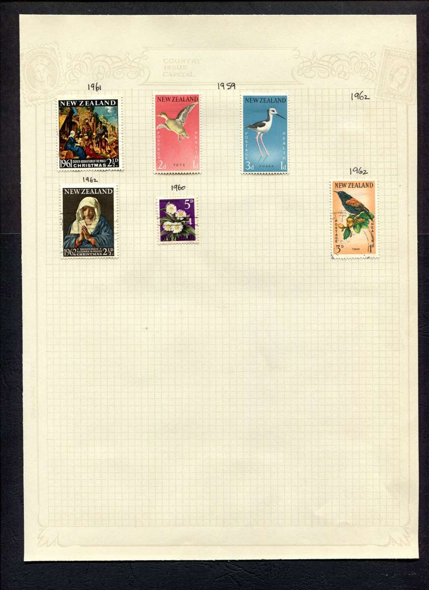 New Zealand - 6 Stamps Mounted On Old Album Page