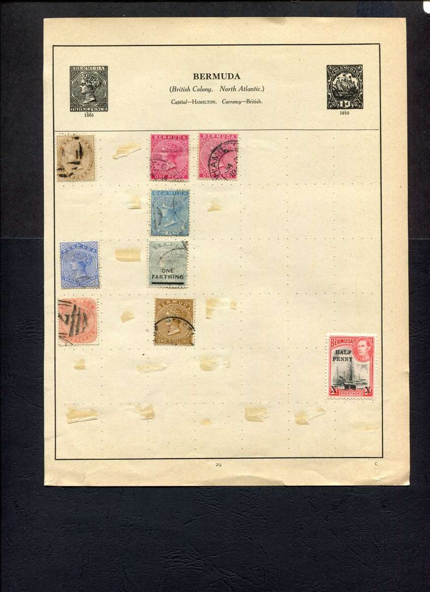 Bermuda - 9 Stamps Mounted on Old Album Page