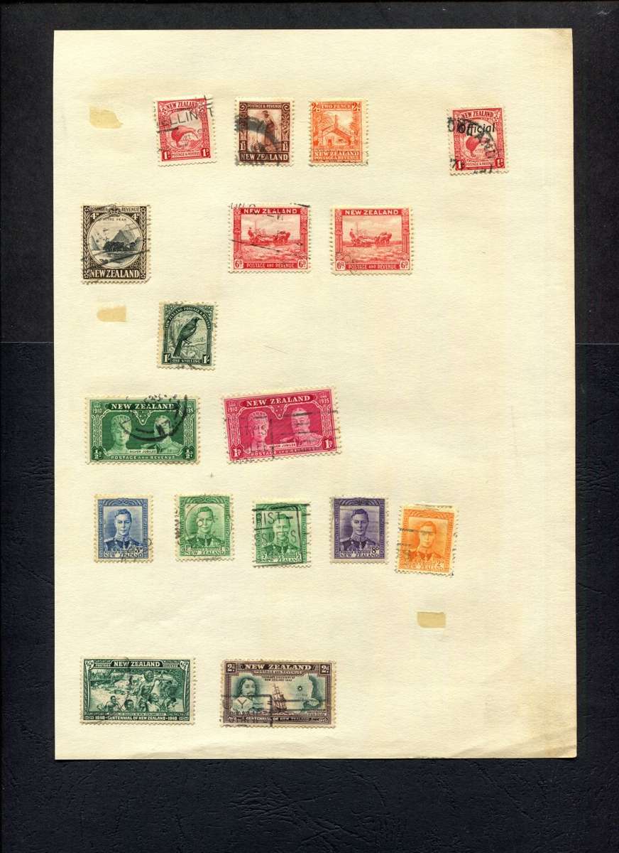 New Zealand - 17 Stamps Mounted on Old Album Page