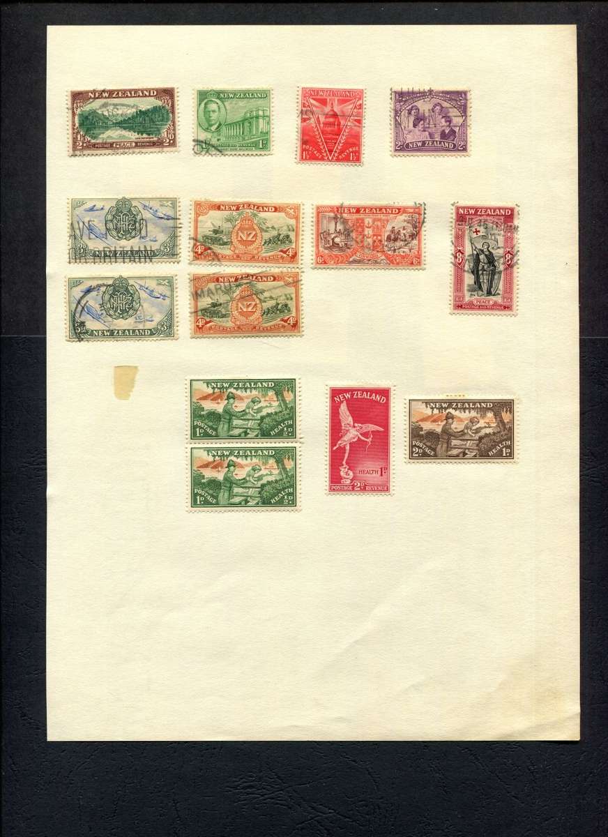 New Zealand - 20 Stamps Mounted on Both Sides of Old Album Page