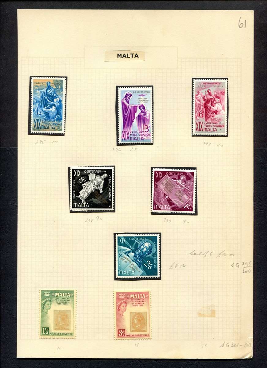 Malta - 8 Stamps Mounted on Old Album Page