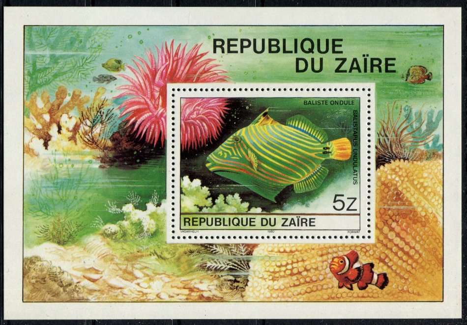 Zaire - Miniature Sheet - Water Life - Fish - 1980 - MNH