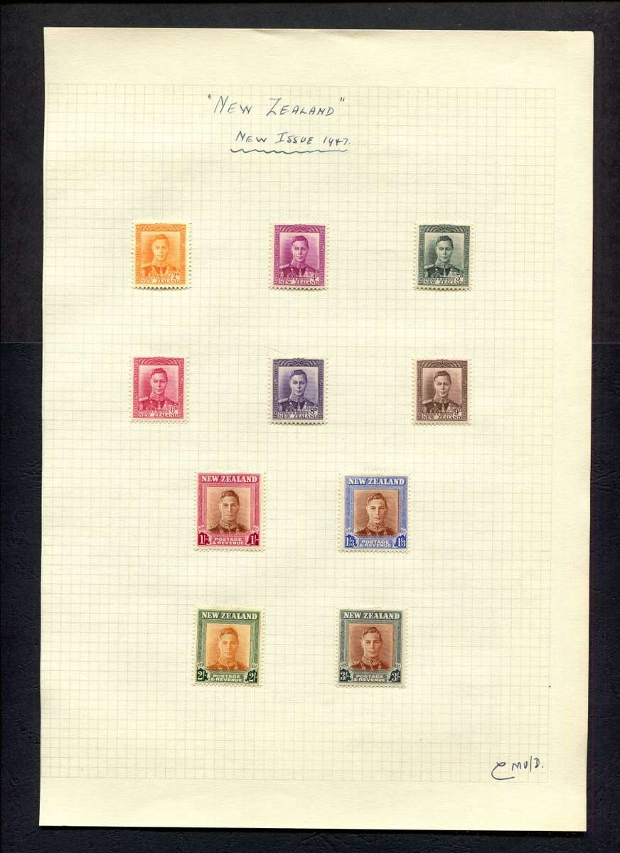 New Zealand - Set of 10 Stamps Mounted (Hinged) on Old Album Page