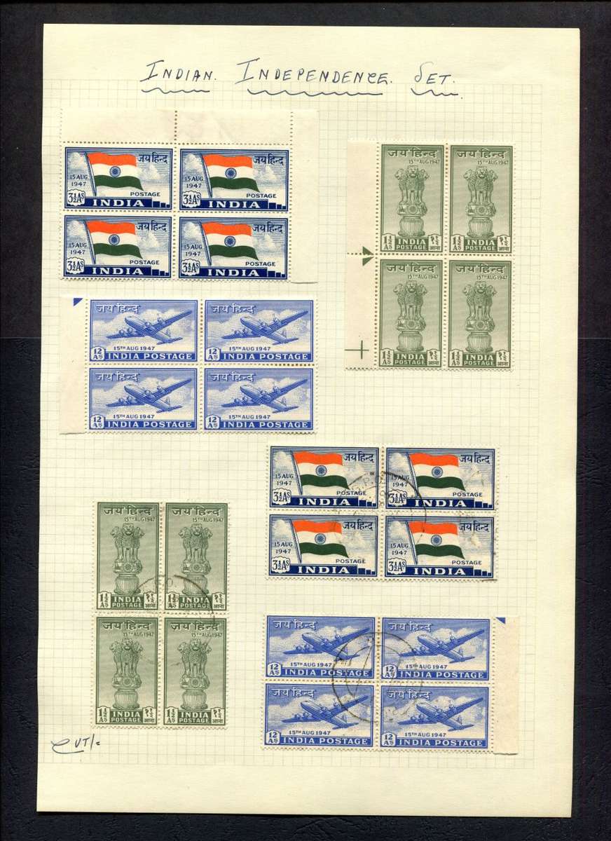 India - 6 Blocks of 4 Mounted (Hinged) on Old Album Page