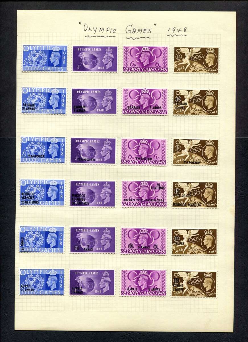 1948 Olympic Games - 24 Stamps Mounted (Hinged) on Old Album Page