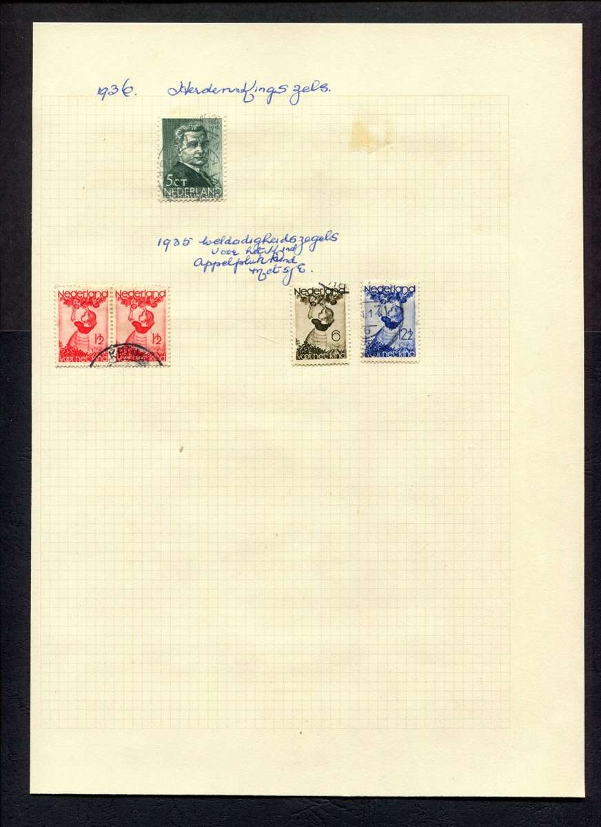 Netherlands - 5 Stamps  Mounted (Hinged) on An Old Album Page