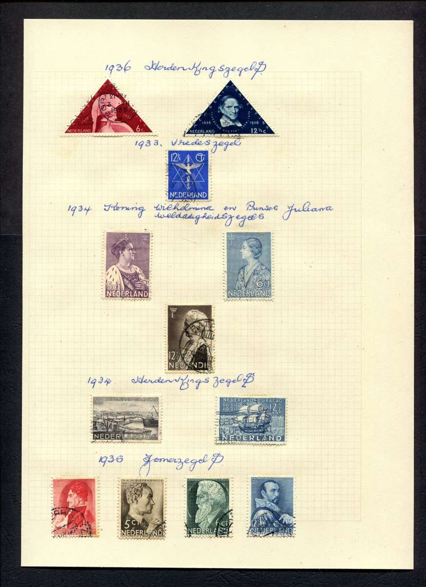 Netherlands - 12 Stamps  Mounted (Hinged) on An Old Album Page