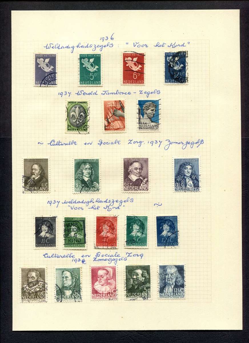 Netherlands - 21 Stamps  Mounted (Hinged) on An Old Album Page