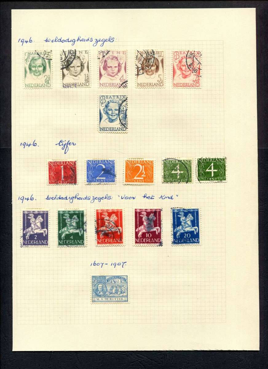 Netherlands - 17 Stamps Mounted (Hinged) on An Old Album Page