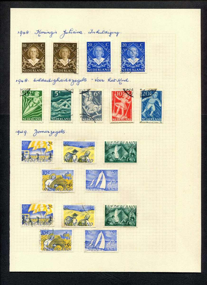 Netherlands - 19 Stamps Mounted (Hinged) on An Old Album Page