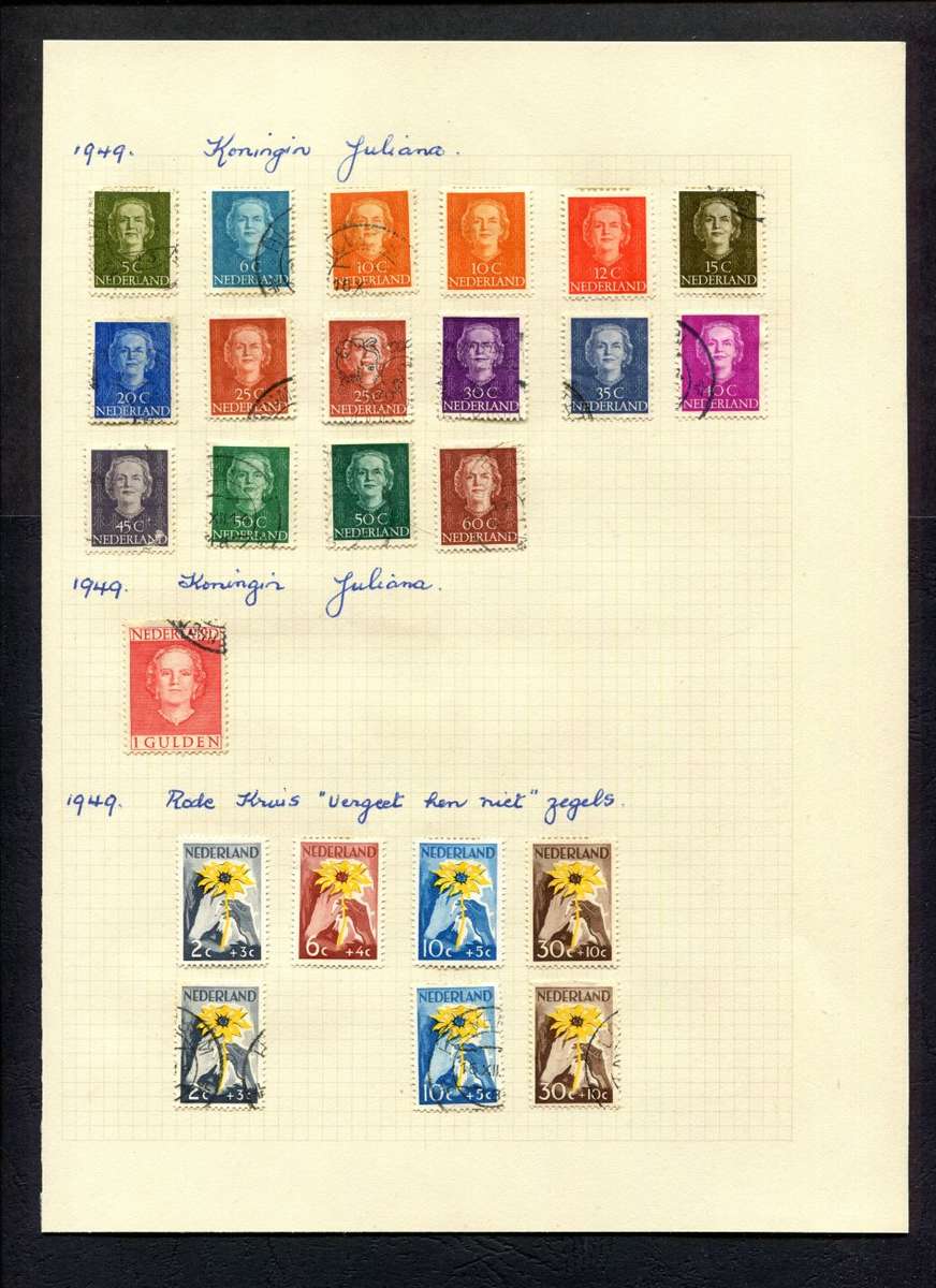 Netherlands - 24 Stamps Mounted (Hinged) on An Old Album Page