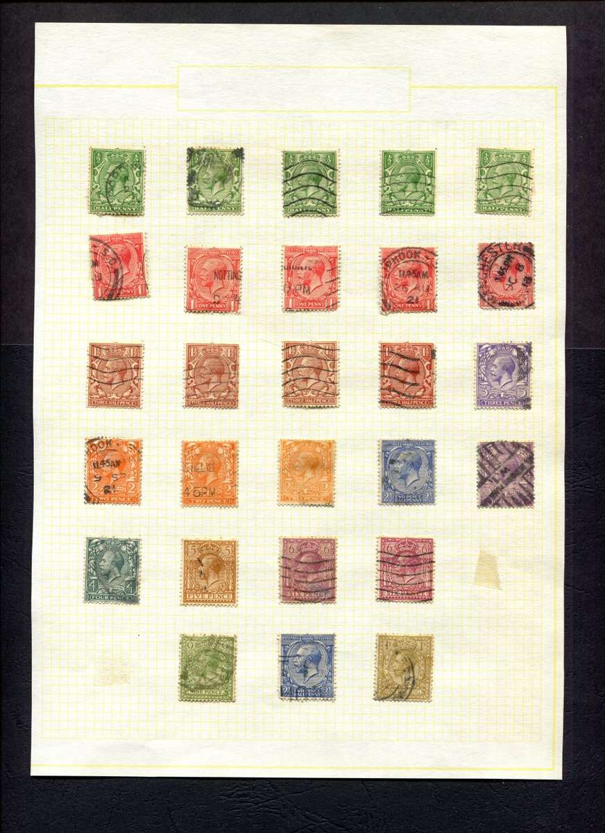 Great Britain - 27 Stamps Mounted (Hinged) On Old Album Page