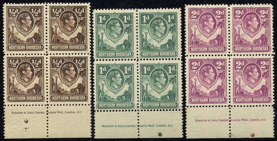 Northern Rhodesia - 3 Imprint Blocks of 4 - 1938 - MM