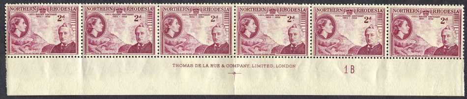 Northern Rhodesia - Imprint/Control Strip of 6 - 1953 - MM