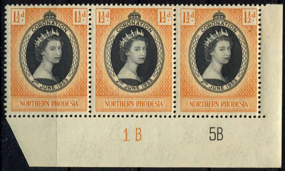 Northern Rhodesia - Control Strip of 3 - 1953 - MM