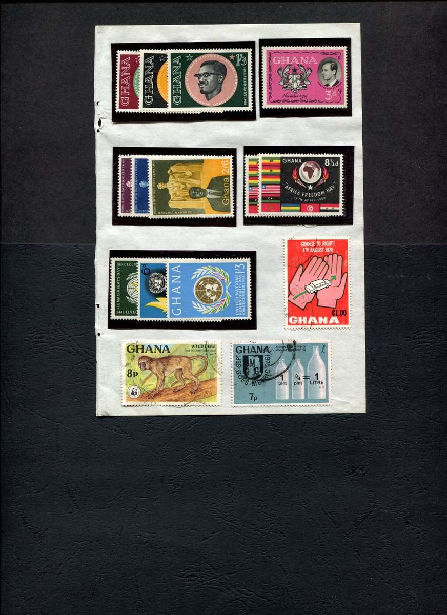 Ghana - 15 Stamps Mounted (Hinged) On Old Approval Page