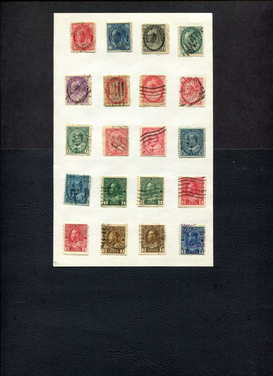 Canada - 20 Stamps Mounted (Hinged) On Old Approval Page