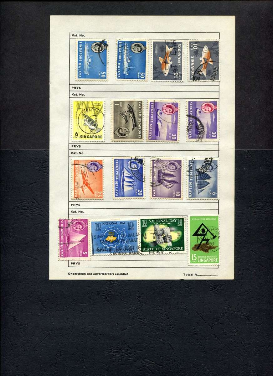 Singapore - 16 Stamps Mounted (Hinged) On Old Approval Page