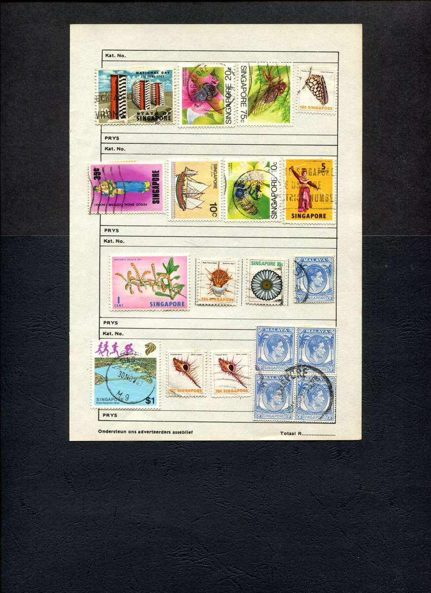 Singapore - 19 Stamps Mounted (Hinged) On Old Approval Page