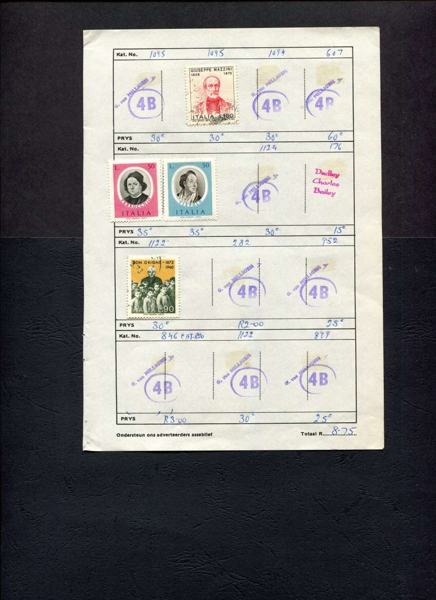 Italy - 4 Stamps Mounted (Hinged) On Old Approval Page