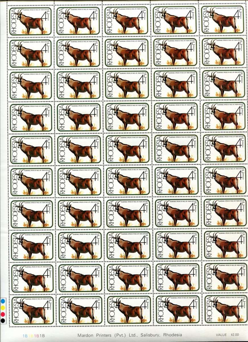 Rhodesia - Animals - Set of 4 Sheets of 50 - MNH - Some Folds and Writing In the Margin