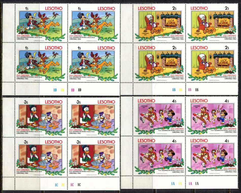 Lesotho  - Disney - Set of 8 Control Blocks of 4 - 1983 - MNH