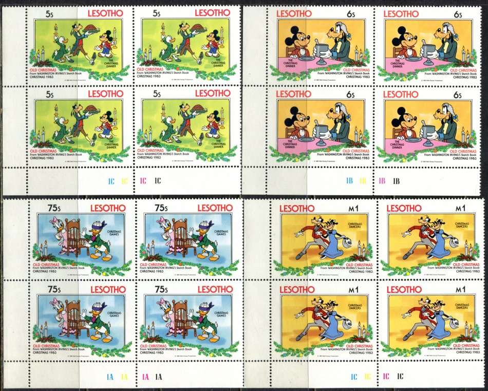 Lesotho  - Disney - Set of 8 Control Blocks of 4 - 1983 - MNH