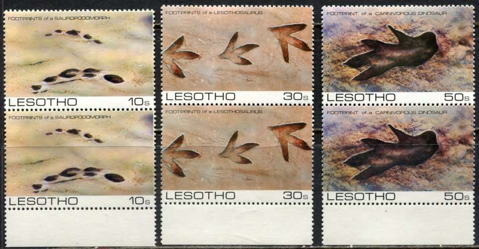 Lesotho - Dinosaur Footprints - Set of 3 Pairs - 1984 - MNH
